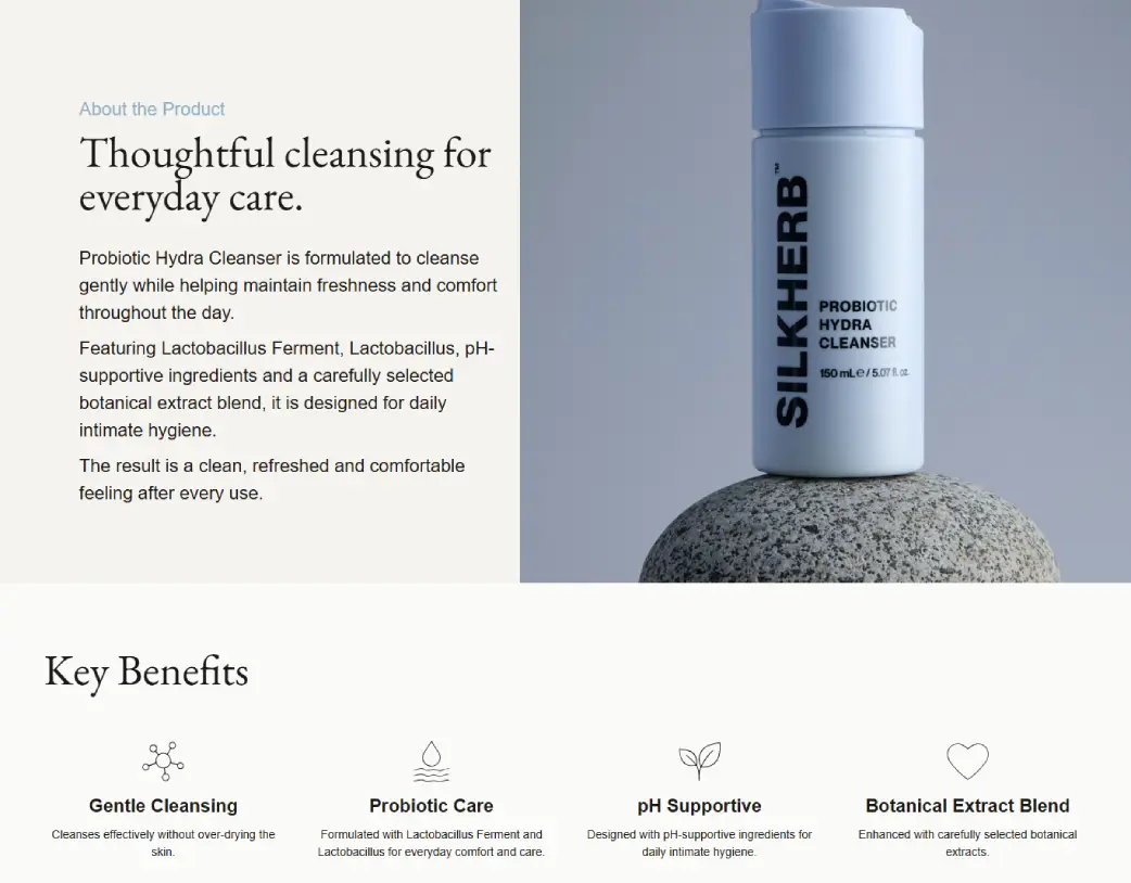 SilkHerb product information and key benefits section developed with WordPress and Elementor