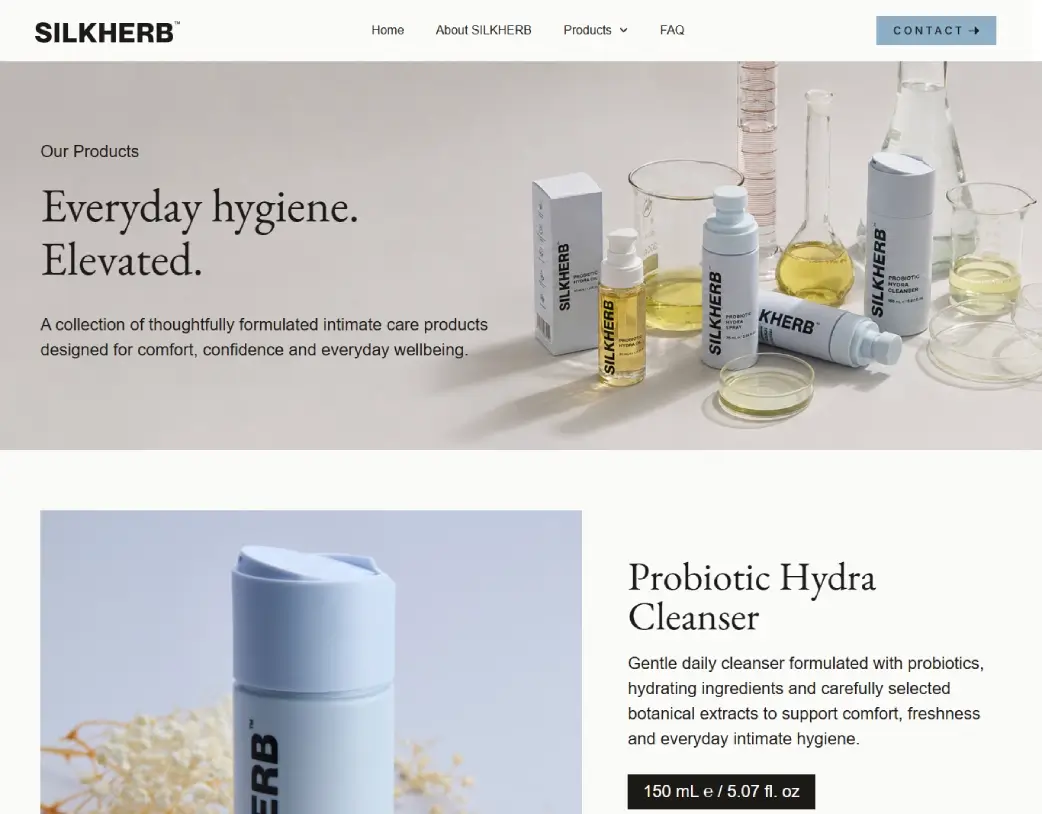 SilkHerb product page hero section developed with Elementor